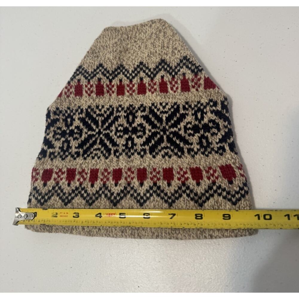 Vintage LL Bean Fair Isle Knit Beanie Wool USA Navy Red Oatmeal Apres Ski Winter - Picture 4 of 7